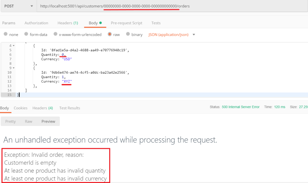 Add order postman validation